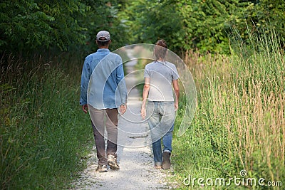 People Man Woman Unidentified Couple Walking Away Nature Trail Back Side Editorial Stock Photo