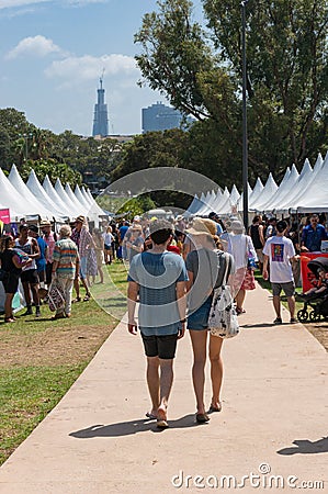 People at marketplace at Yabun aboriginal festival in Redfern suburb of Sydney Editorial Stock Photo