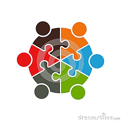 People Meeting in Puzzle Sliced Pie Graphic Vector Illustration