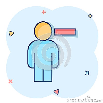 People with minus icon in comic style. Staff cartoon vector collection illustration on white isolated background. Human splash Vector Illustration
