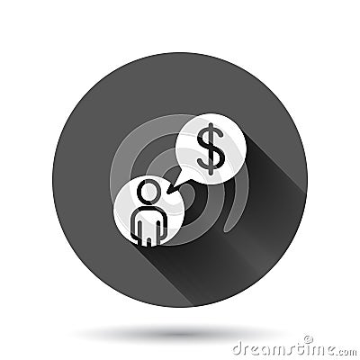 People with money icon in flat style. Investor vector illustration on black round background with long shadow effect. Businessman Vector Illustration