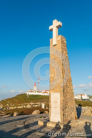 People at the monument marking Cabo da Roca as the westernmost e Editorial Stock Photo