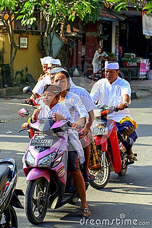 People on the motorbike on the road in Ubud. Landscapes of Indonesia. Editorial Stock Photo
