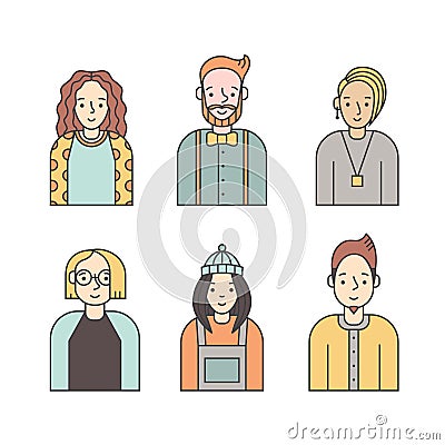 People multicolored icons vector set (men and women). Minimalistic design. Part six. Vector Illustration