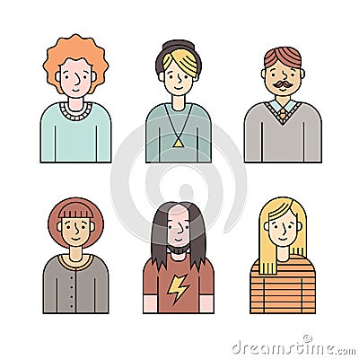 People multicolored icons vector set (men and women). Minimalistic design. Part three. Vector Illustration