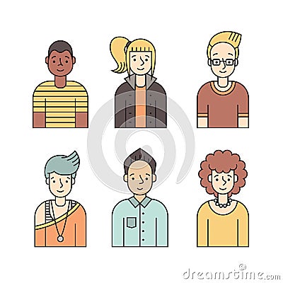 People multicolored icons vector set (men and women). Minimalistic design. Part two. Vector Illustration