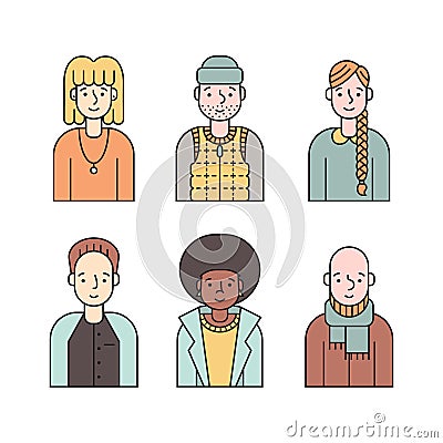 People multicolored icons vector set (men and women). Part four. Vector Illustration