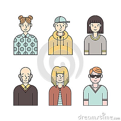 People multicolored icons vector set (men and women). Part one. Vector Illustration