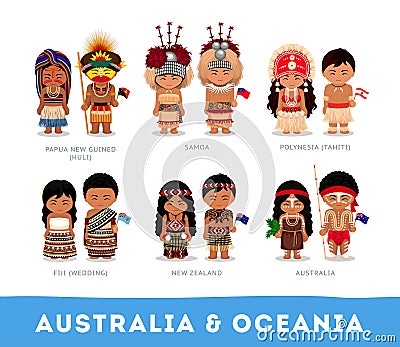 People in national clothes. Australia and Oceania. Vector Illustration