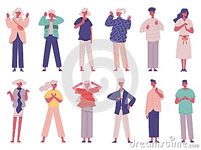 People negative rejection gestures body non verbal communication. Negative body language conversation characters vector Vector Illustration