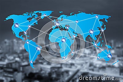 People network connection icons with World map connection Stock Photo