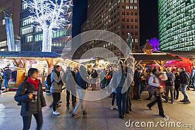 People on a night out in Portsdamer Platz, Berlin Center Editorial Stock Photo