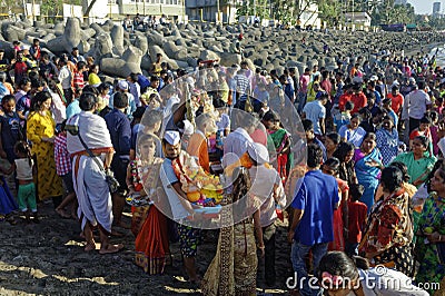 People observe Ganpati immersion process during Ganpati festival Editorial Stock Photo