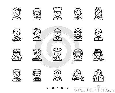 People occupation line icon set Vector Illustration