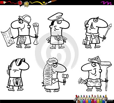 People occupations coloring book Vector Illustration