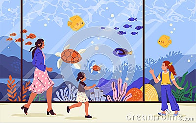 People in oceanarium vector concept Vector Illustration