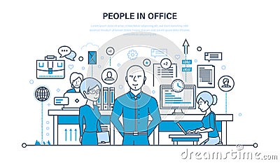 People in office, teamwork, partners, colleague, business people, communications, cooperation Vector Illustration