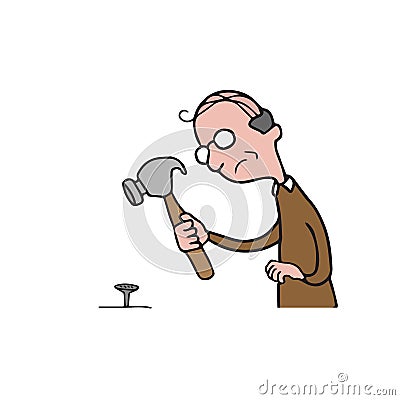 People old man hammer nail Vector Illustration