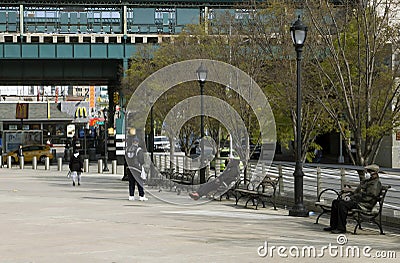 People outdoors near Yankee Stadium during COVID-19 pandemic Bronx NY Editorial Stock Photo