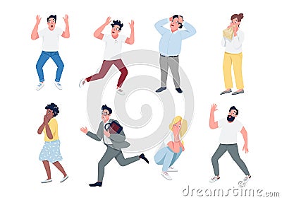 People in panic flat color vector detailed characters set Vector Illustration