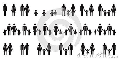 People. Parents and kids. Different families Cartoon Illustration