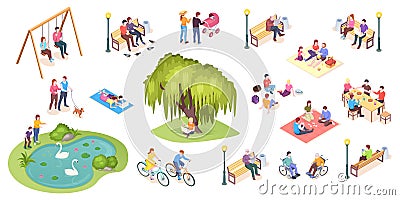 People in park, outdoor leisure activity, picnic Vector Illustration
