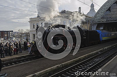 People participate in retro train ride in Lviv, amid Russia-Ukraine war Editorial Stock Photo