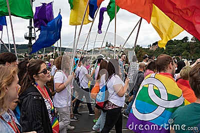 People participating in Prague Pride - a big gay & lesbian pride Editorial Stock Photo