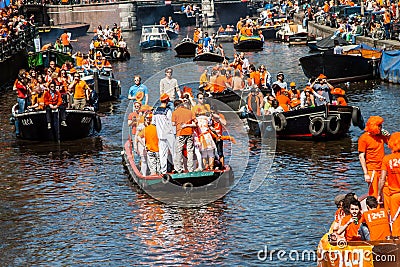 People partying on the canals - Koninginnedag 2012 Editorial Stock Photo