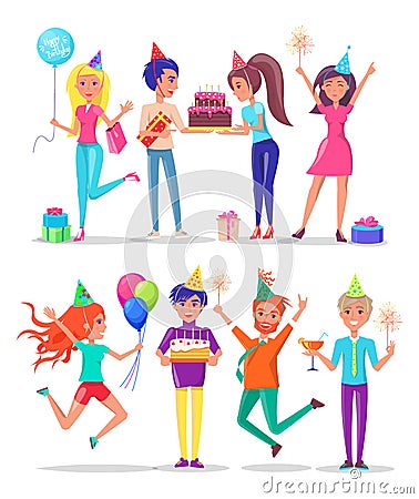 People Partying Celebrating Birthday Party Friend Vector Illustration