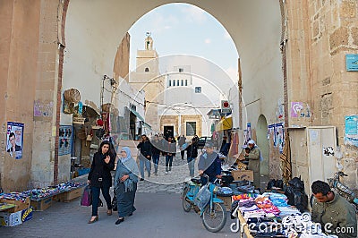 People pass through the medina in Sfax, Tunisia. Editorial Stock Photo