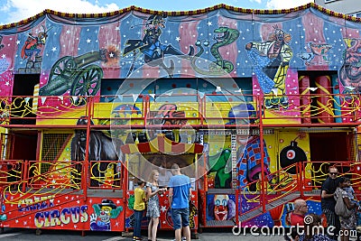 People paying there entrance at the haunted house Editorial Stock Photo