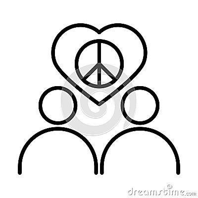 People peace love heart together, human rights day, line icon design Vector Illustration
