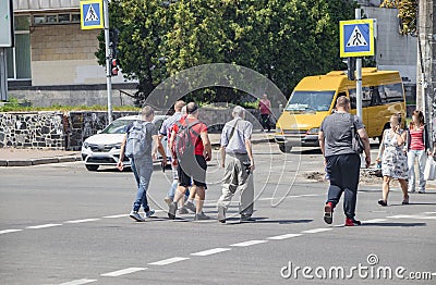 People at the pedestrian crossing Editorial Stock Photo