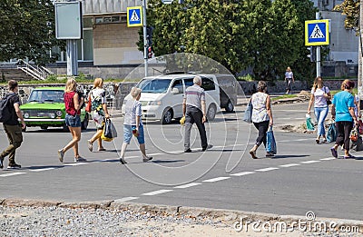 People at the pedestrian crossing Editorial Stock Photo