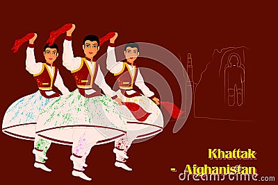 People performing Khattak dance of Afghanistan Vector Illustration