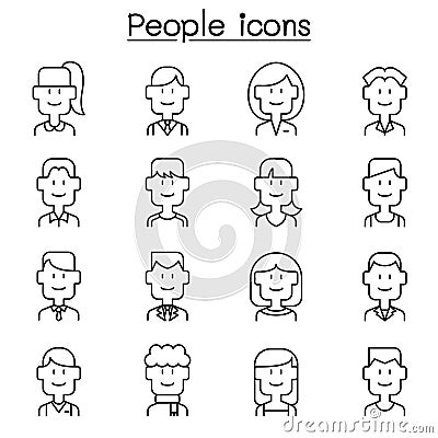 People, person, career, profession icon set in thin line style Cartoon Illustration