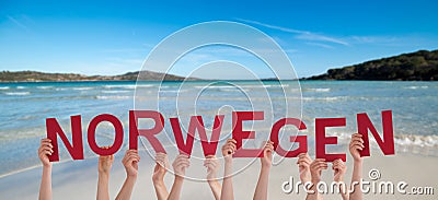 People Hands Building Word Norwegen Means Norway, Ocean And Sea Stock Photo