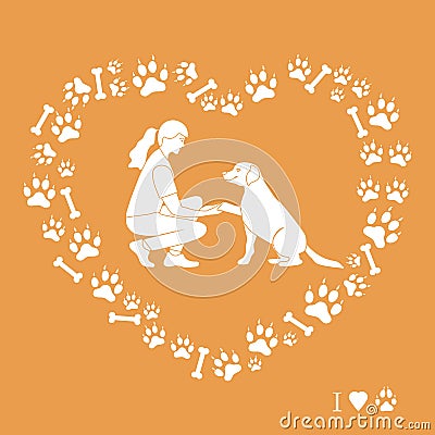 People Pet Dog Training Friendship Gives Paw Play Vector Illustration