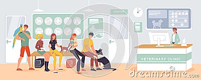 People pet queue at veterinary clinic reception Vector Illustration