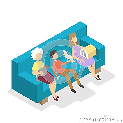 People with a pet waiting in queue Vector Illustration