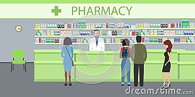 People in the pharmacy Vector Illustration