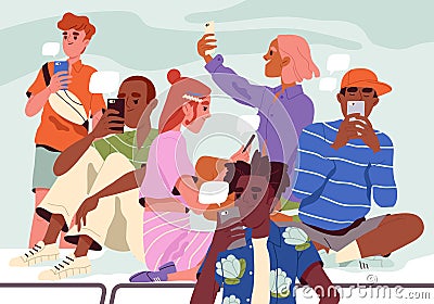 People with phones chatting on internet vector Vector Illustration