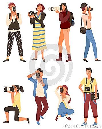 People Photographing, Man and Woman Shoot Vector Vector Illustration