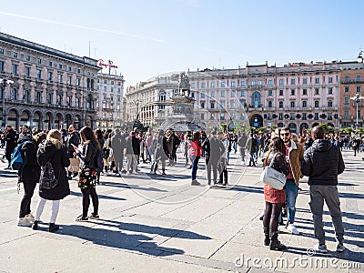 People on Piazza del Duomo in Milan in midday Editorial Stock Photo