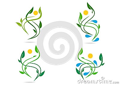 People, plant, water, natural, logo, health, sun, leaf, ecology, symbol icon design vector set Vector Illustration