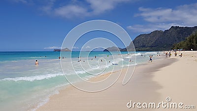 People play in water Gentle wave lap shore Editorial Stock Photo