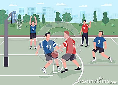 People playing basketball on street flat color vector illustration Vector Illustration