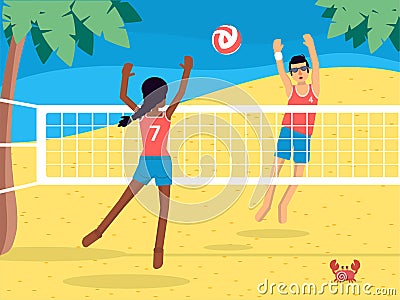People playing beach volleyball flat illustration Vector Illustration