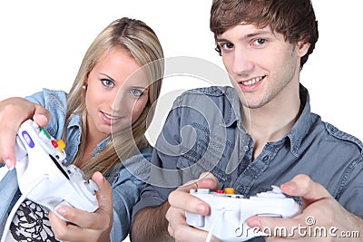 People playing computer games Stock Photo